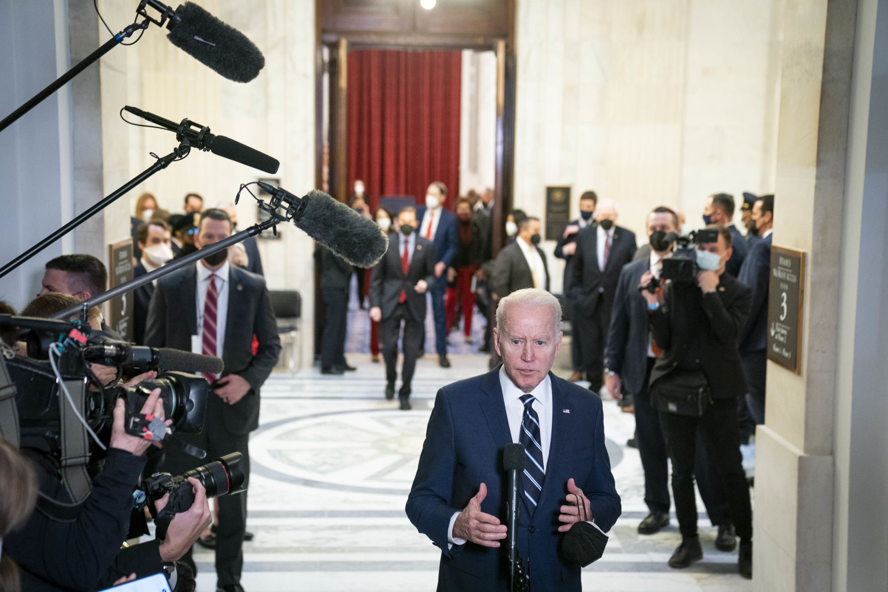President Joe Biden speaks to the media